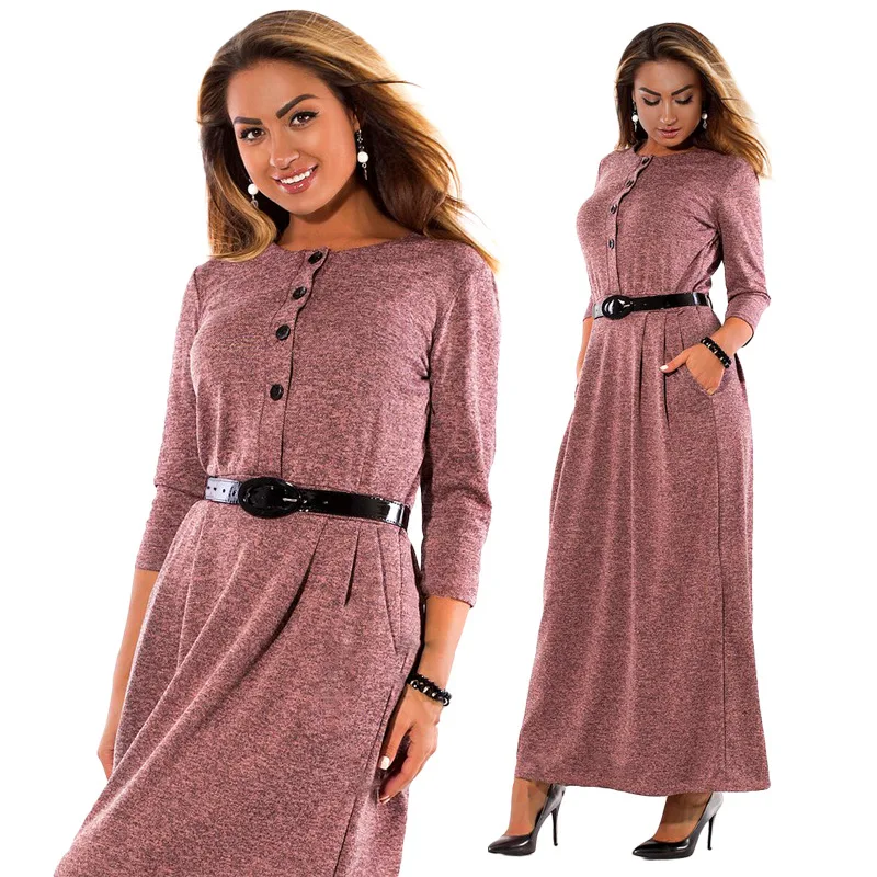 

6XL Plus Size Dress Women Autumn Winter Clothes Cotton Office Work Maxi Long Dresses Vestidos Party Elegant Button Dress Belt
