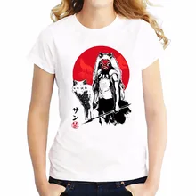 Модные новые Топы Женская фигурка Принцесса Мононоке печатная Футболка Harajuku Женская мультяшная Футболка женская