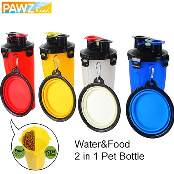 

Dog Bottle Drinking Food Bowl 2 In 1 Design 350ml+250g Portable Travel Outdoors Dog Cat Dispenser Water Food Bottle Bowel Set