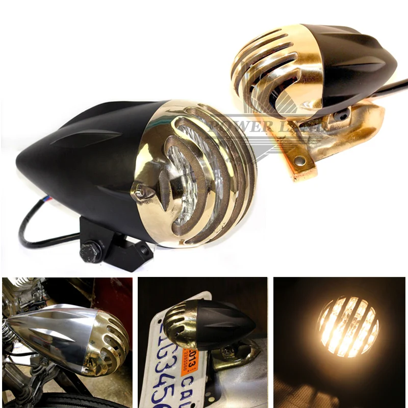 Bullet Motorcycle 4.5"Invader Torpedo Headlight +Tailight Finned CNC