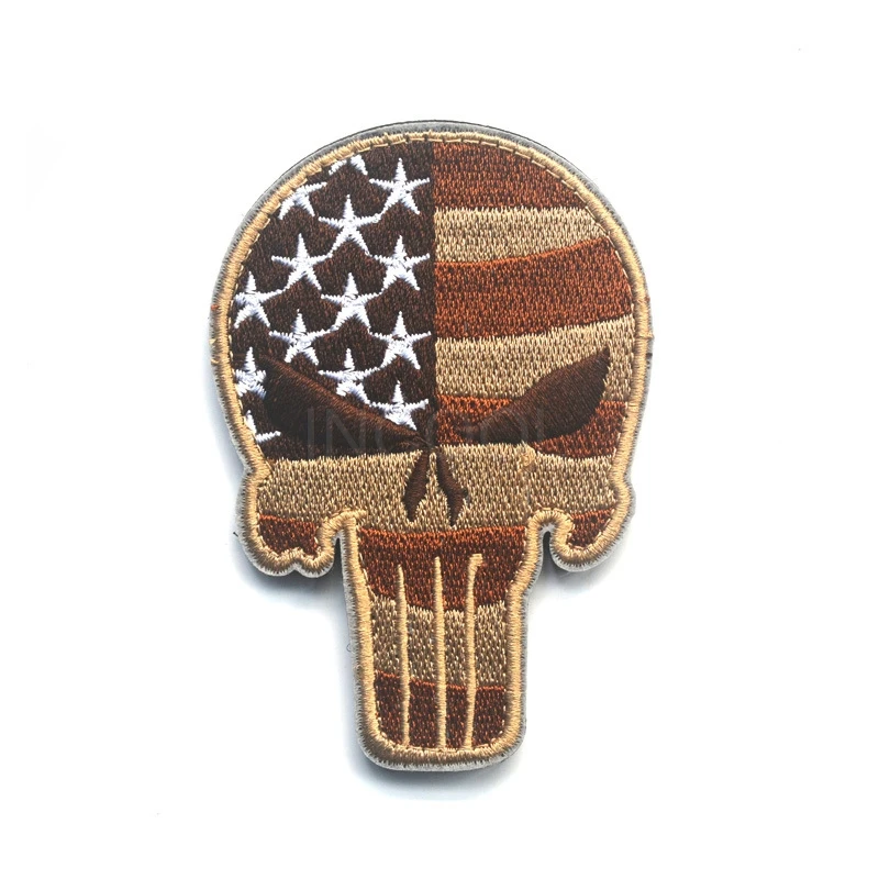 

Skull American US Flag Embroidery Patch Thin Blue Line Morale Patch Tactical Emblem Applique Badges Embroidery Patches 6.3*9CM