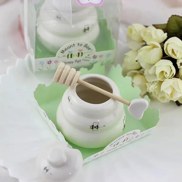 

(35sets) MEANT TO BEE Ceramic Honey Pot Set With Honey Dipper in Favor Box