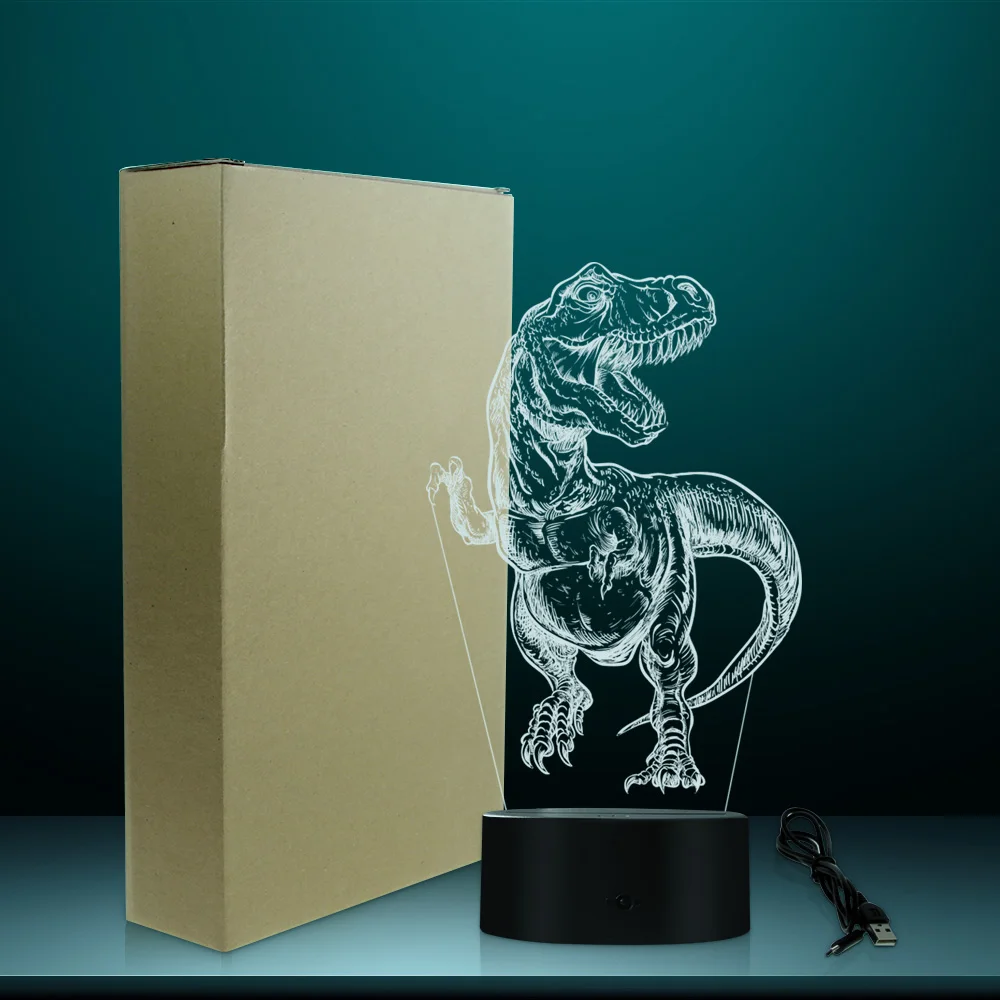 Ручной тиранозавр 3D оптическая иллюзия ночной Светильник T Rex для спальни цветная
