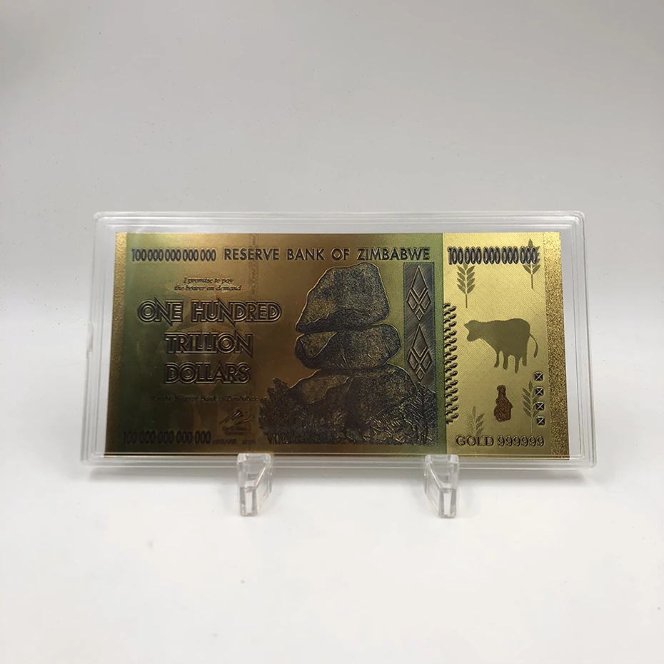 

Colored One Hundred Trillion Dollars Zimbabwe Gold Banknote for Bussiness souvenir gifts with acrylic frame