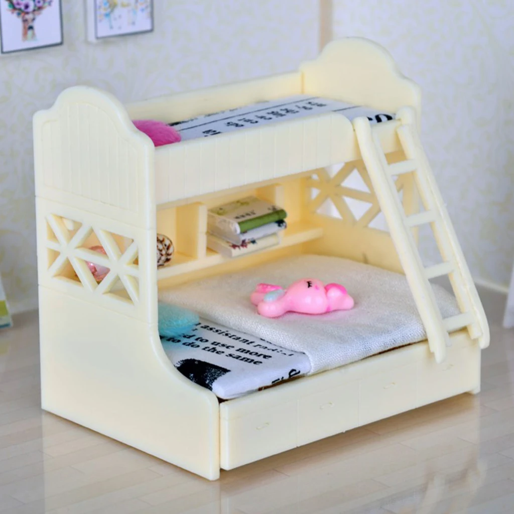 ABS Miniature Bunk Bed Model for 1/12 Dolls House Children Bedroom Furniture Life Scenes Decor Room Accessory #1