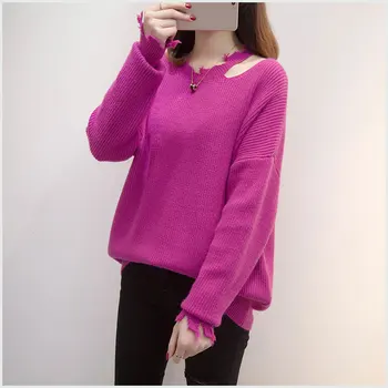 

Large Size Women's Broken Hollow Irregular Collar Sweater 2018 Autumn Winter Sweater Long Sleeve Pullover Women Casual Sweaters