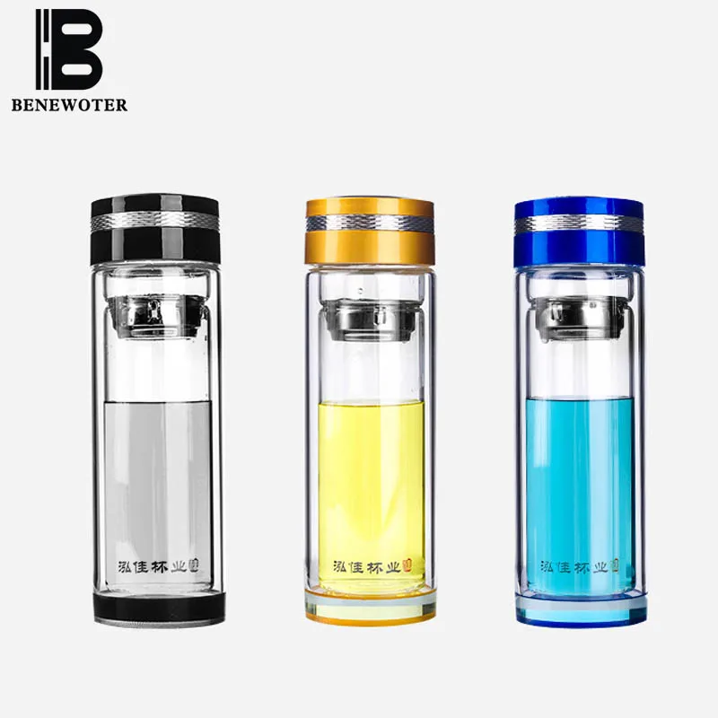 Borosilicate Glass Water Bottle Tea Infuser Double Wall Glass Bottles