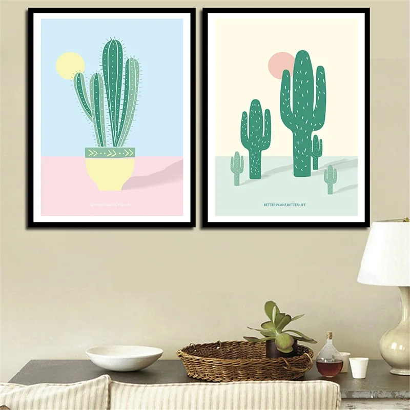 Modern Style Canvas Princess Wall Art Nordic Simple Poster Prints Painting Cactus HD Pictures For Kids Room Home Decoration | Дом и сад
