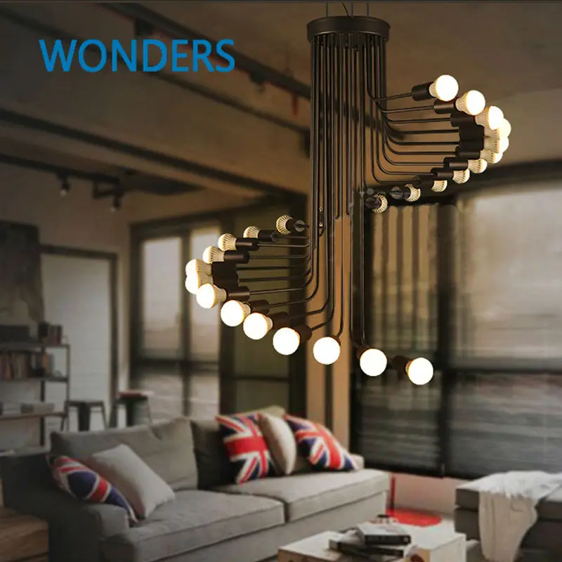 Drop Ceiling Light Fixtures Fixture Loft Modern Pendant Light Iron Minimalist Spiral Staircase Lamp Drop Lighting Fixture For High Ceiling Office