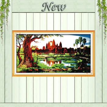 

The sunrise at the temple of Angkor Wat Scenery Counted print on canvas DMC 14CT 11CT Cross Stitch Needlework kits Embroider Set