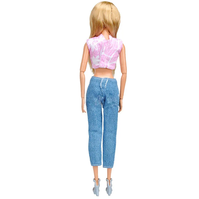 5 компл./лот модные наряды для куклы Барби одежда короткий топ и джинсы джинсовые штаны брюки для кукольный домик Barbie куклы аксессуары