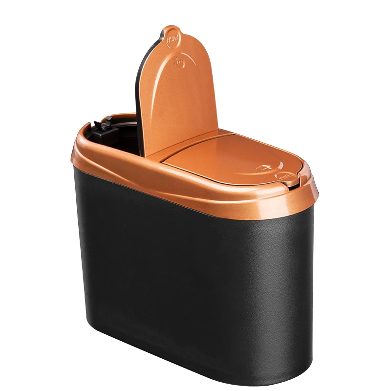 car trash bin Mini garbage can car interior trash bag fashion rubbish Holder Hook Plastic basket supplies multifunc accessories - Название цвета: Золотой