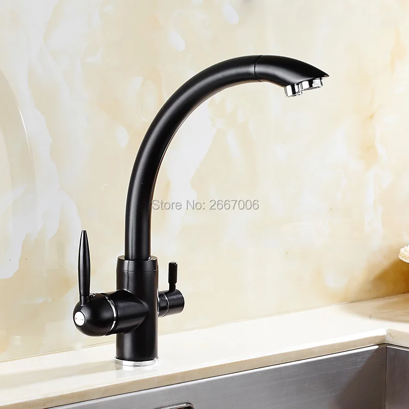 Free Shipping New Black Bronze Dual Handles Health Swivel Drinking Water Faucet Purification Kitchen Sink filtered