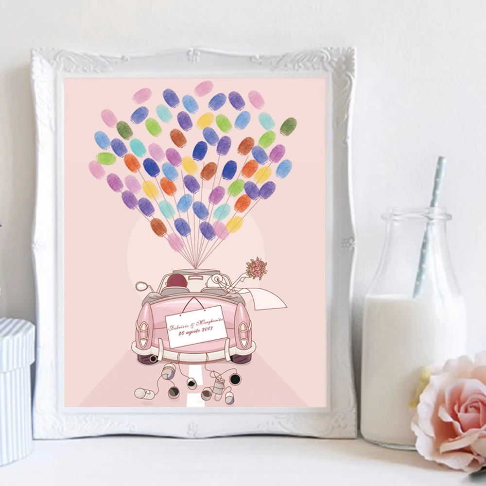 

Bride Groom On Wedding Car,Free custom Name Date DIY Fingerprint Signature Guest Book For Engagement Party Wedding Anniversary