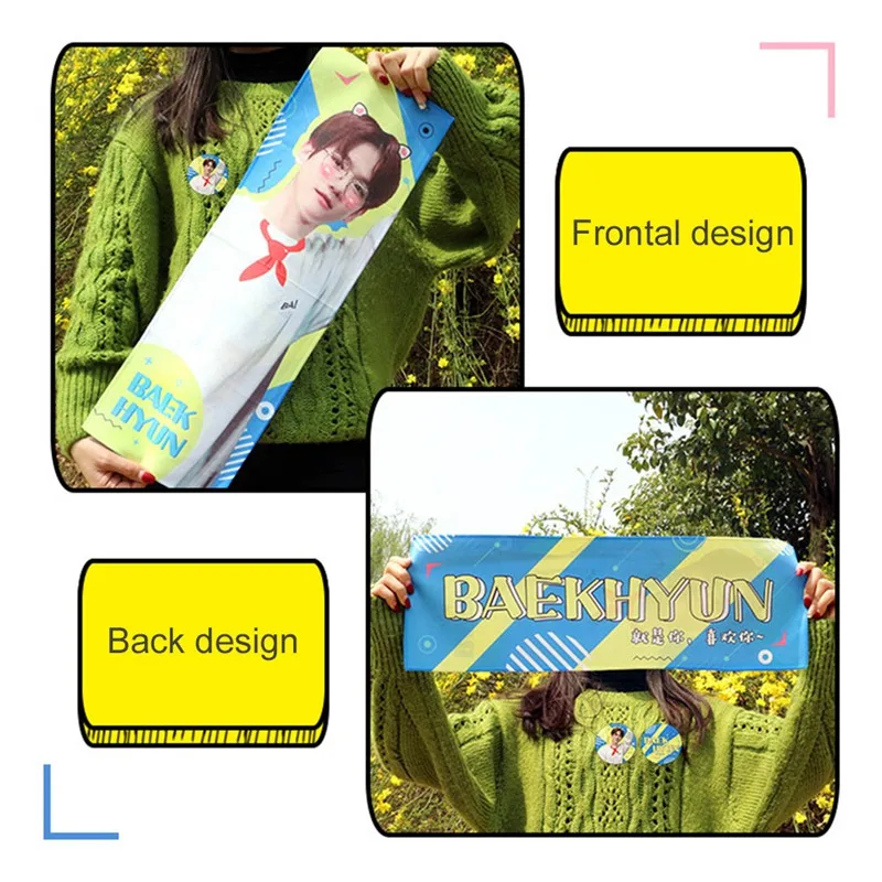 

1 Set K-pop EXO Concert Support Hand Banner BaekHyun Chan Yeol Fabric Hang Up Poster With Stickers Badges