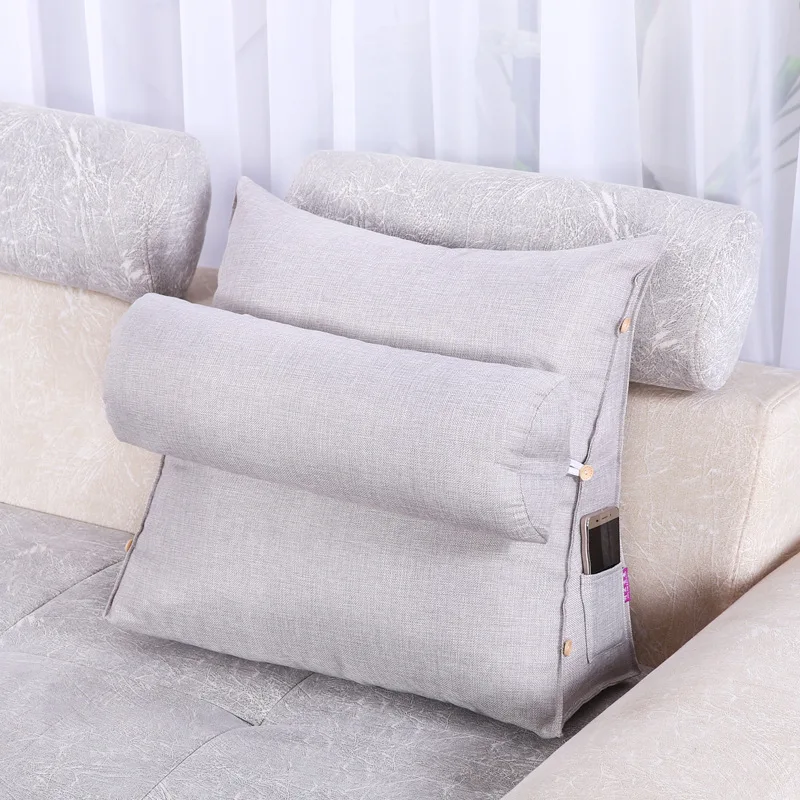 Регулируемая подушка на танкетке из хлопка и льна, подкладка на спине, дизайн клина, съемная, моющаяся, с одним боковым карманом для домашней спальни - Цвет: Frost