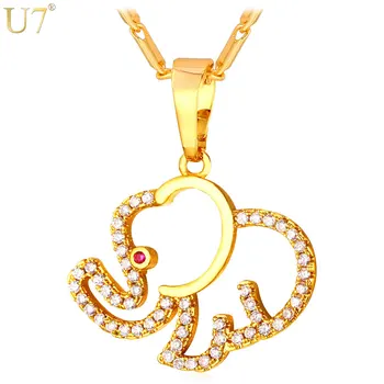 

U7 Cute Pendant Women Jewelry Trendy Gold/Silver Color AAA Zirconia Hollow Baby Elephant Necklace Lucky Jewelry P659