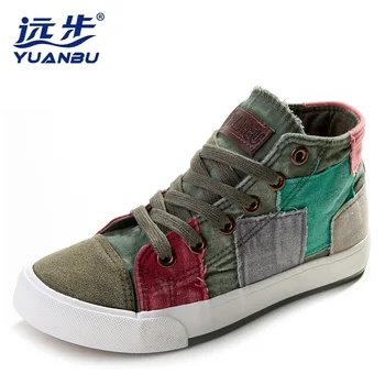 

2020 women casual shoes women canvas shoes all match fashion colorant high lacing flat bottom vintage denim shoes for women