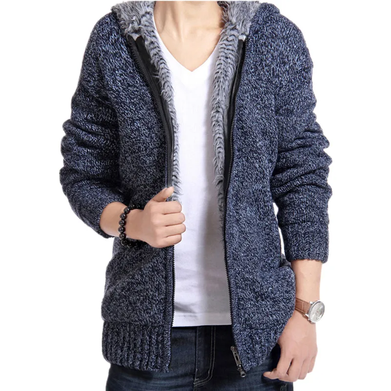 Rlyaeiz зимняя куртка для мужчин плюс бархатное утепленное тонкое пальто теплые вязаные куртки с капюшоном Мужская парка верхняя одежда