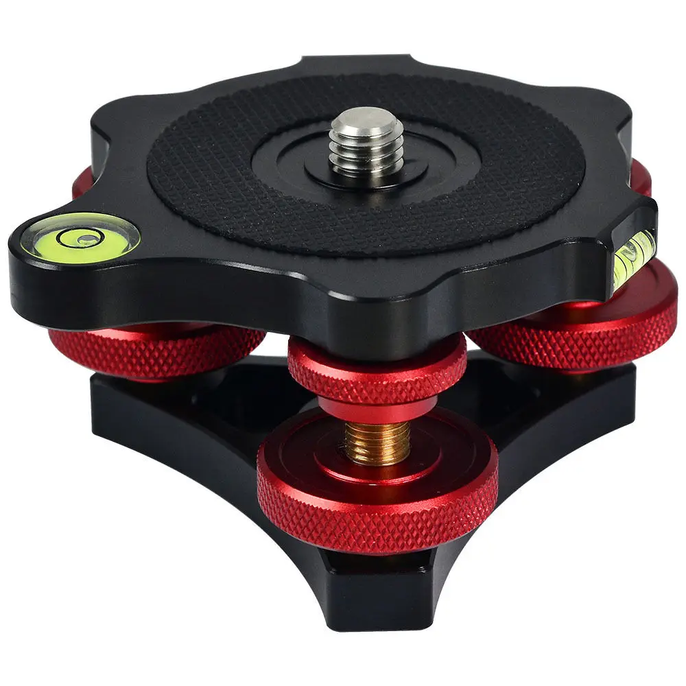 Aluminum CNC 3/8" Screw Precision Leveling Base Tripod Head Plate with 3 Adjustment Dials for DSLR Camera Tripod Monopod