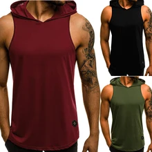 Men Fitness Hoodies Tank Tops Sleeveless Bodybuilding Tee Shirt Stringer Male Workout Hooded Vest Singlet Undershirt Sportswear