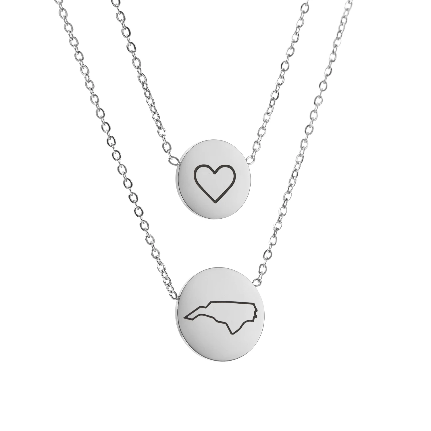 Titanium Steel Multi Layer Chain Necklace Map States of USA Initial Pendant Necklace Women 