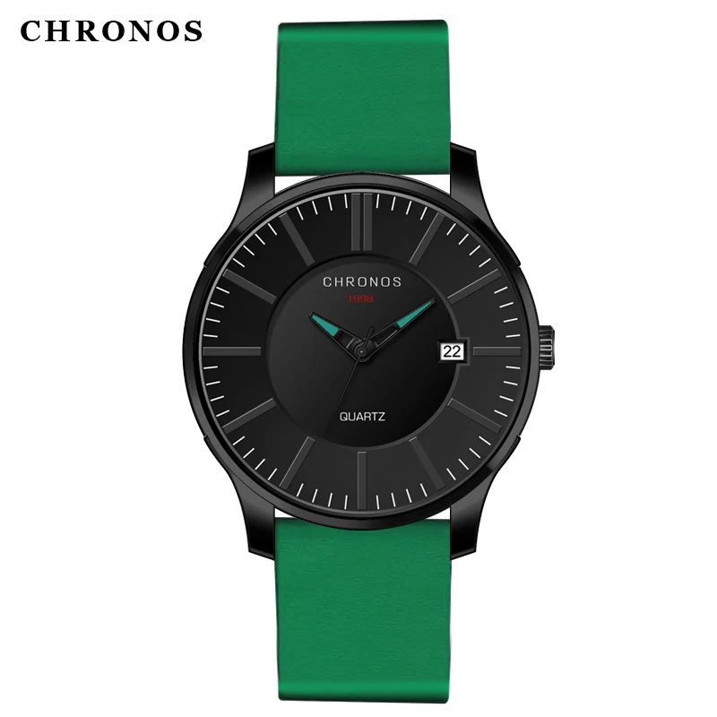 

Men's Watch Male Calendar Quartz Analog Clock Dress Casual Leather Waterproof Calendar Timepiece with Black Large Dial