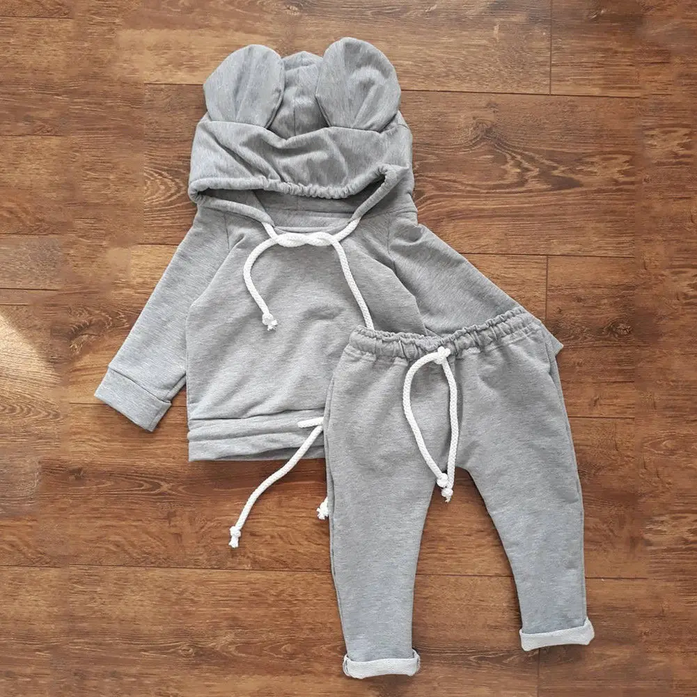 

0-24M Newborn Kids Infant Baby Boy Girl Funny Clothing winter Hooded Tops Coat and Pants 3D Mouse ear Cute party Outfit Set