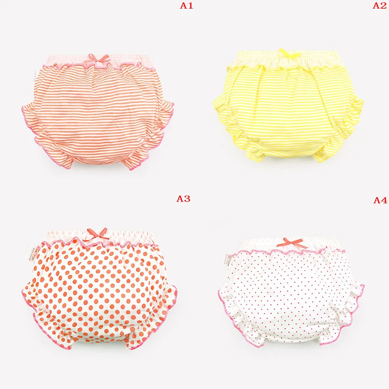 1PCS Cute Stripe Dots Ruffle Panties Kids Girl Infant Baby Cotton Underwear For 0-2T Children Gifts 4 Styles