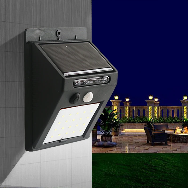 

LED Solar Power PIR Motion Sensor Wall Light 20 LED Outdoor Waterproof Energy Saving Street Yard Path Home Garden Security Lamp