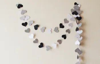 

Black Gray White Silver glitter paper heart garland 10 ft, Black Wedding Garland, Party decorations