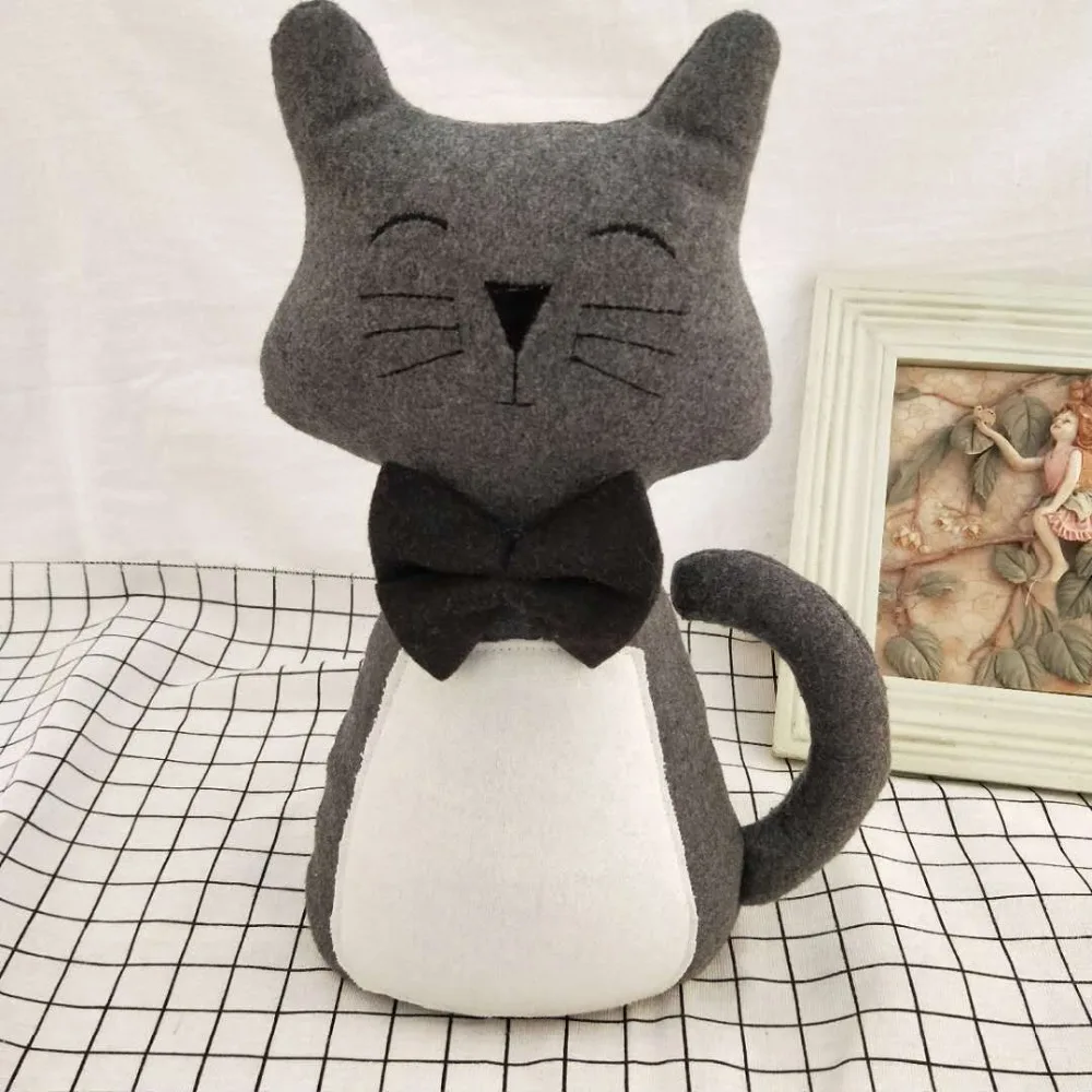 

Fashion Handmade Cloth Doll Upscale Lovely Grey Cat for Door Stop Bookends Sofa Decoration Lumaki