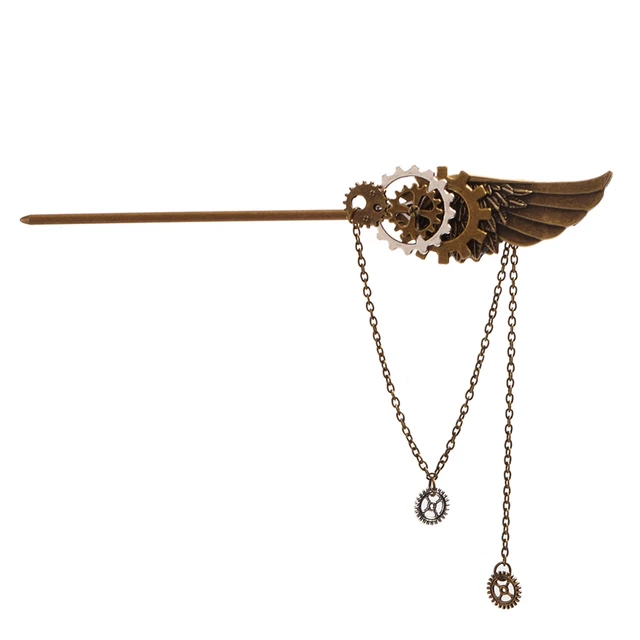 Vintage Victorian Steampunk Bronze Gear Wing Chain Alloy Costume Hair Clip