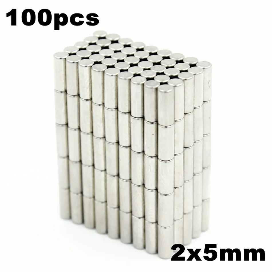 100pcs 2x5mm Super Powerful Strong Bulk Small Round NdFeB Neodymium Disc Magnets Dia 2mm x 5mm N35 Rare Earth NdFeB Magnet