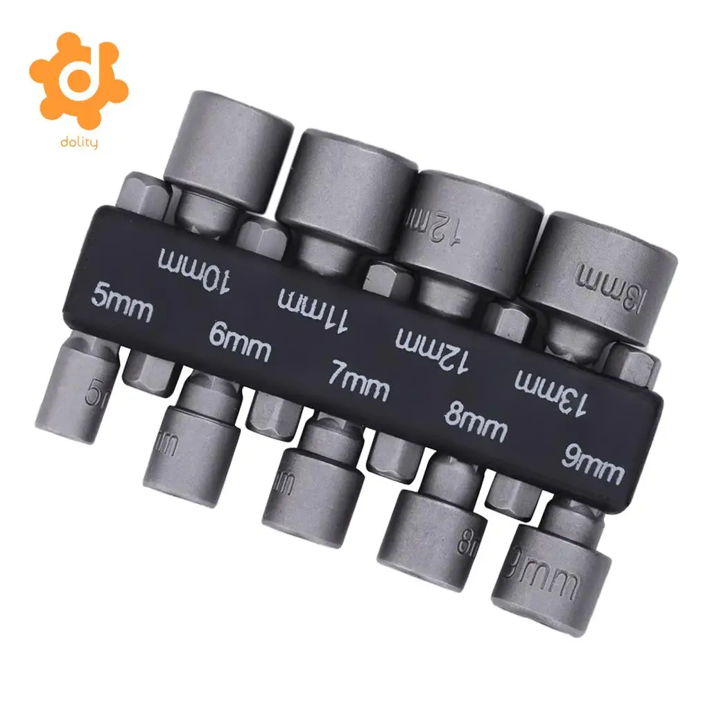 9 Piece Hex Socket Set Metric, 5mm-13mm, Chrome-vanadium Bit, 1/4 Drive