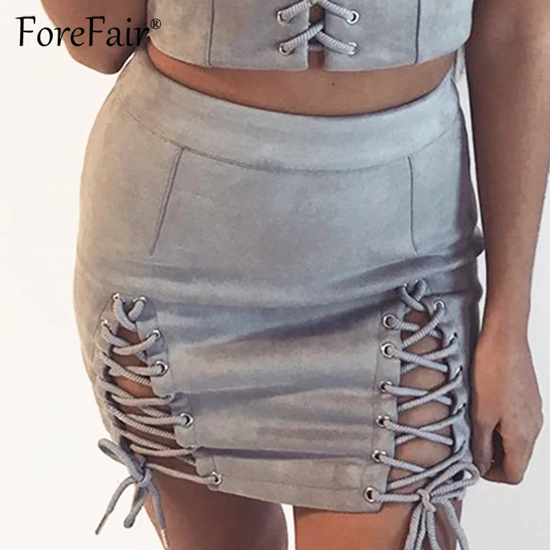 Женская замшевая юбка Forefair черная винтажная мини трапециевидной формы на