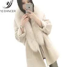 Парки из натурального меха, Зимняя женская шерстяная куртка, Толстая теплая женская верхняя одежда, Воротник из натурального Лисьего меха, куртка, длинное шерстяное пальто CSS324