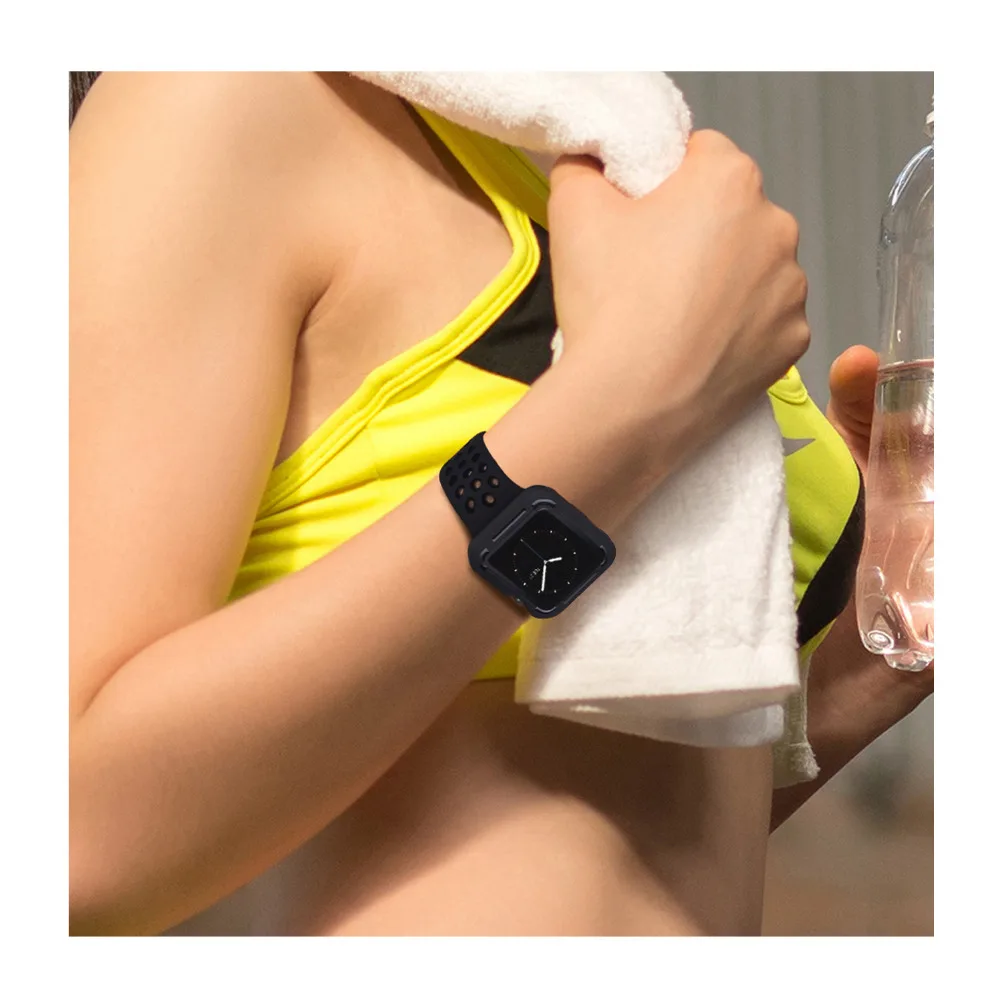 Спортивный ремешок + чехол для apple watch band Nike 38/42 мм браслет силиконовый защитный