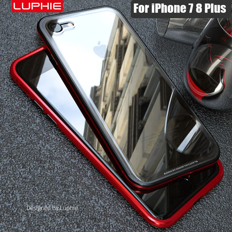 

For iPhone 7 8 Plus Case Original Luphie Luxury Aluminum Metal Frame + 9H Glass Back Cover For IPhone 8 IP732