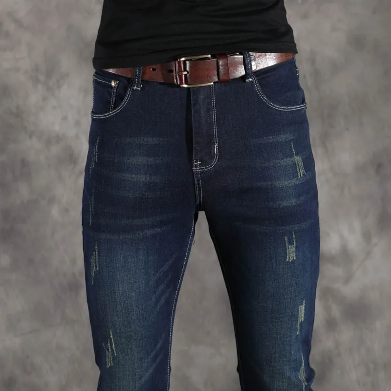 Men's Business Casual Jeans Men Mid Waist Elastic Slim Boot Cut Semi-flared Pants Trousers Bell Bottom Jeans Man