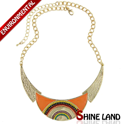 Shineland Collares новые модные женские этнические эмалированные бусы в форме Луны колье массивное ожерелье с подвеской Золотое ювелирное изделие - Окраска металла: Orange