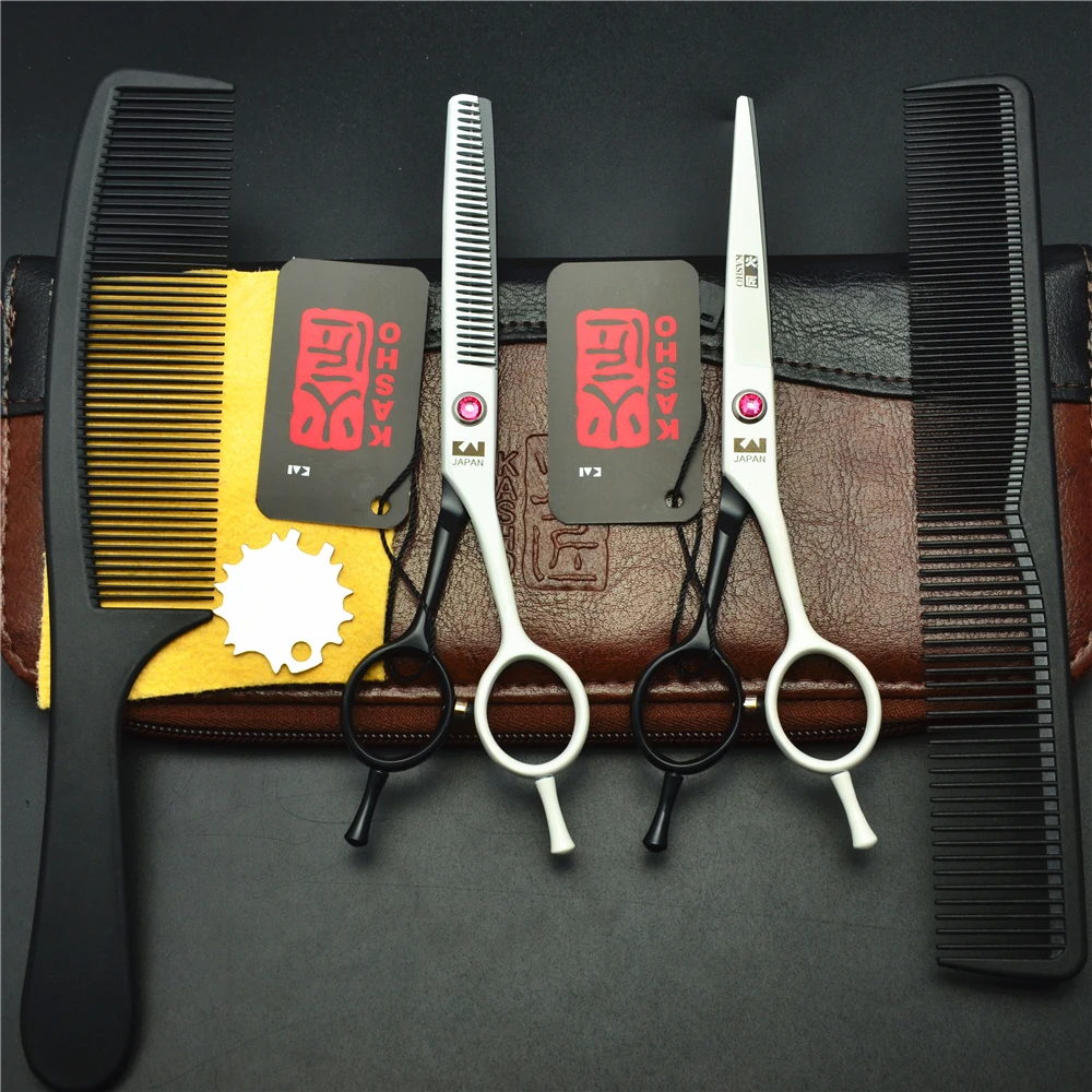 

4Pcs/Set 5.5'' White Japan Kasho Professional Human Hair Scissors Hairdressing Cutting Shears + Thinning Scissors + Combs H1012