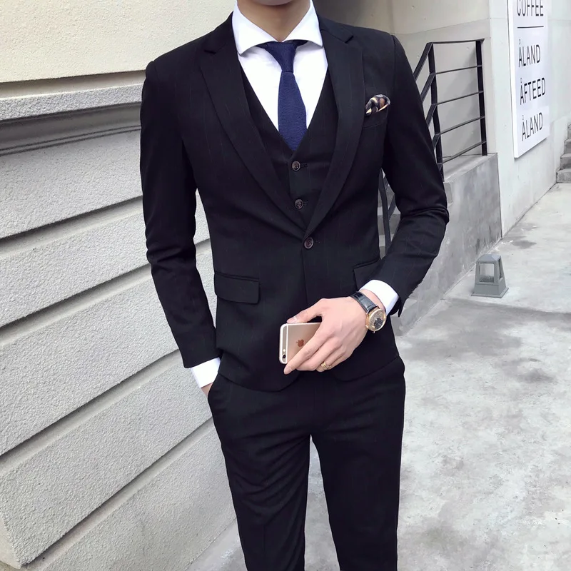Костюм De Mariage Homme,, Мужской приталенный костюм в полоску на одной пуговице, 3 предмета, пальто+ брюки+ жилет, профессиональное платье жениха