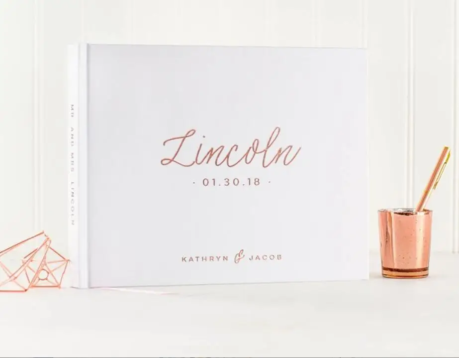 

Customize Rose Gold Foil hardcover wedding sign in Guestbook, custom wedding journals instant photo albums guestbook photobooth