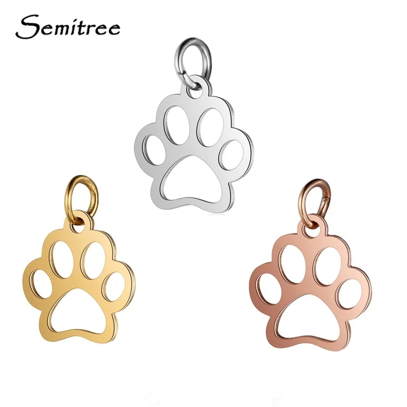 

Semitree 5pcs/lot Stainless Steel Animal Footprint Charm Hollow for Diy Jewelry Making Bear Dog Pet Paw Charms Jewelry Findings