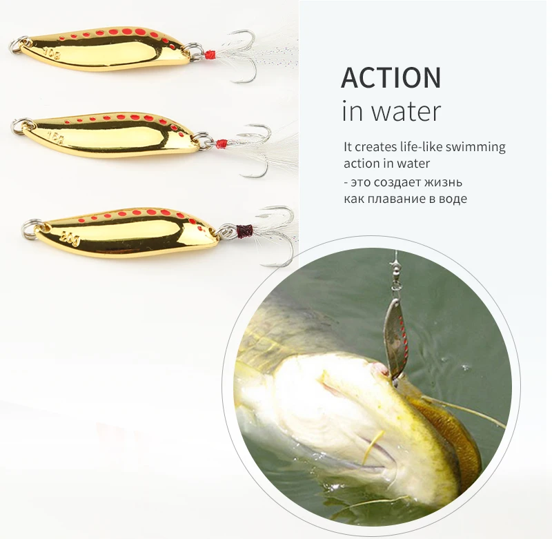 DONQL Metal Spoon Fishing Lure Hard Baits 10 15 20g Spinner Sequins Noise Paillette with Feather Treble Hook Fishing Tackle     (8)