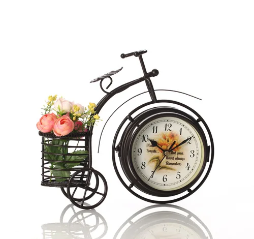 Silent wrought iron bicycle clock European retro digital alarm clock living room decoration alarm clock 014