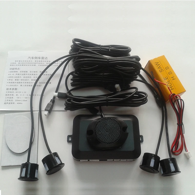 

Car Parking Sensor Radar Kit 4 Sensors Buzzer System 22mm Reverse Backup Detector Locating Assistance BIBI Alarm Sound Alert