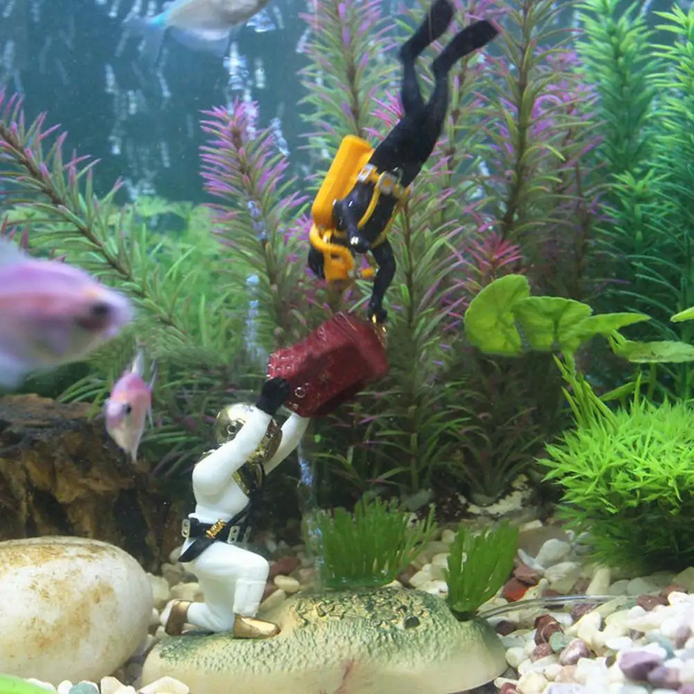 Инновационный аквариумный орнамент Подводное сокровище сундук дайвер живое действие аэрирование аквариума украшения
