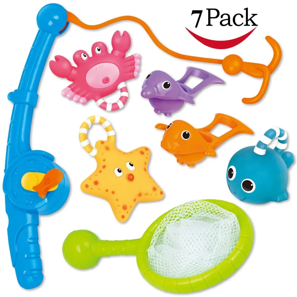 

Bath Toy Fishing Floating Squirts Toy and Water Scoop With Organizer Bag(7 Pack) Fish Net Game in Bathtub Bathroom Pool